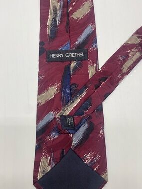 Henry Gretthel Vintage Men’s Burgundy Brushstroke Silk Tie # 0023